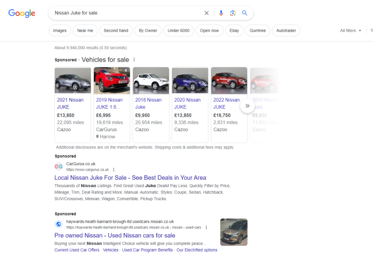 Google Vehicle Ads SERP
